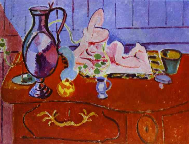 Henri Matisse Pink Statuette and Pitcher on a Red Chest of Drawers